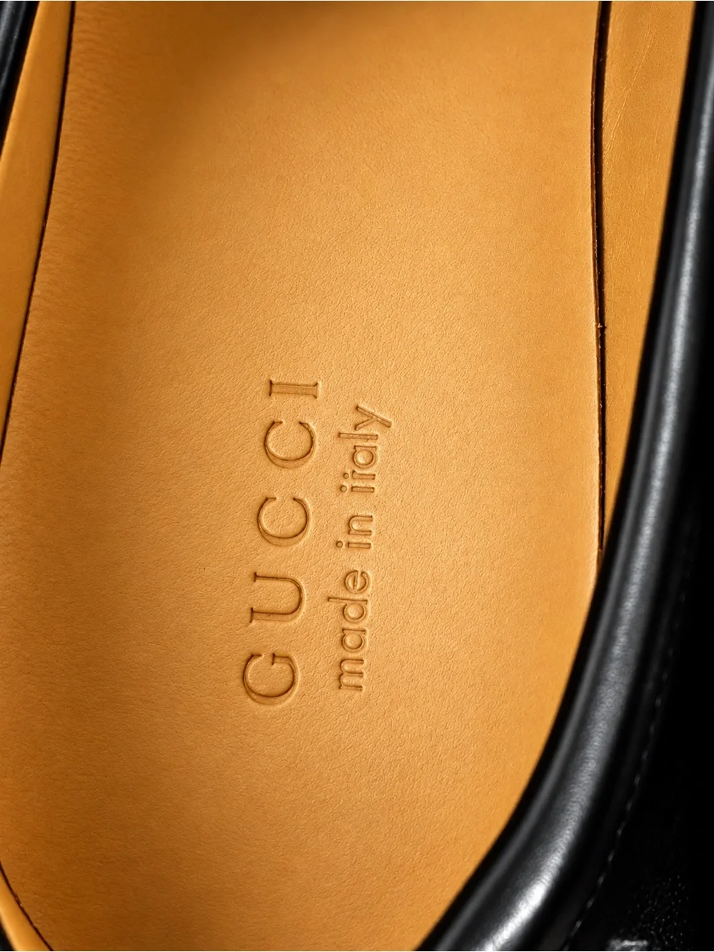 Gucci Black Leather GG Logo Penny Loafers